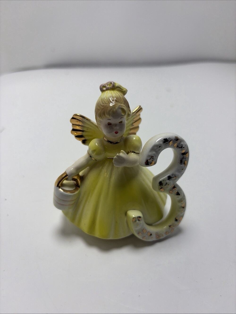 Vintage Josef Originals Birthday Angel Figurine - Year 3 Yellow Dress